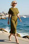 Women's Midi Length Bat Sleeve A-Line Boat Neck Belted 100% Cotton Interlock Dress Daily Casual Stylish - 2