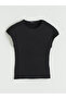 Black Crew Neck Textured Blouse - 5