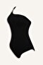 Regular Fit Wrinkled Textured Fabric One-Shoulder Black Swimsuit G8649Ax26Sm - 8