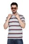 Beige Men's Dad and Middle-Aged Combed Cotton Pocketed Striped Patterned T-Shirt Classic Cut - 2