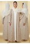 Women Premium Beige Embroidered Abaya With Inner And Sheila 3 Pieces Casual For Muslim Ladies Dress - 3