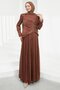 Brown Front Gathered Pleated Evening Dress - 4