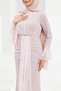Powder-Colored, Flounced, Stone-Embellished Lace Evening Dress - 3