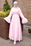 Pink Layered Sleeve Dress with Waist Tie