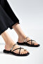 Women's Slippers with Black Straps and Flat Heel with Buckle - 6