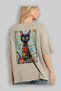 For the Love of Cats 81 Cat Printed Beige Oversize T-Shirt 100% Cotton Unisex Cat Lover Premium Design - 3