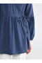 Navy Blue Double Breasted Collar Textured Women's Kimono - 3