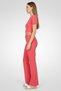 Women Ribbed Short Sleeve Jumpsuit, Electric Pink - 3