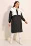 Women's Shirt Collar Plush Detailed Oversize Quilted Patterned White Coat - 3