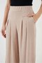 Women's High Waist Pleated Wide Leg Cream Palazzo Trousers - 8
