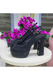 Women's Black Crystal Stone Platform Heeled Evening Dress Sandals - 2