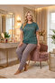 New Season Women's Green Patterned Special Design Short Sleeve Summer Plus Size (Oversize) Pajama Set - 8