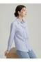 Women's Light Blue White Striped Oversized Shirt with Bow Detail - 3