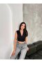 Padded Sleeveless V-Neck Draped Crop Blouse Lycra Fit - Black - 2