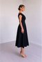 Women's Short Sleeve Double Breasted Collar Crepe Dress - Stylish Midi Length Dress with Flared Skirt for Special Occasions - 2