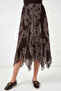 Women's Round Neck Asymmetrical Pleated Patterned Chiffon Brown Skirt - 4