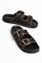 Betty Women's Black-Brown Rubber Double Buckle Poly Sole Slippers