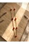 Red Enameled 7-Leaf Clover Stainless Steel Gold Color Chain Necklace