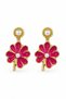 Steel Pink Enamel Flower and Pearl Detailed Dangle Women's Earrings