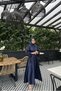 Lia Navy Blue Gathered Front Chanel Satin Fabric Luxurious Hijab Evening Dress - 4