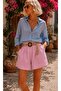 - Natural Cream Straw Buckle Belted Premium Linen Shorts - 3