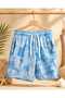 Boy's Blue Sailor Patterned Lace-Up Swimsuit Shorts with Pockets and Elastic Waist