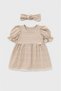 Beige Baby Dress with Tie at the Back and Scalloped Hem