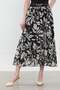 Women's Belted Floral Patterned Long Chiffon Skirt - Black - 4