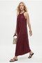 Women's Adriana Halter Collar Pleated Pocketed Long Vintage Pattern Woven Burgundy Dress - 3