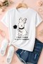 Women's Life Is Tough Cute Rabbit Printed Oversize Crew Neck Cotton Daily Use Combed Cotton T-Shirt - 2