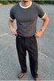 Men's Regular T-Shirt with Crew Neck and Sleeve Trim in Gray - 3