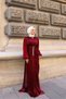 Women's Yoryo Fabric Brooch and Stone Detailed Maxi Length Balloon Sleeve Evening Dress Wedding Engagement Nikah Graduation Dress - 4