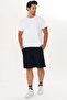 Men's Cotton Shorts with Embroidery Detail Navy Blue-5109 - 2