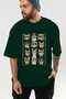 For the Love of Cats 50 Front Cat Printed Green Oversize T-Shirt 100% Cotton Unisex Cat Lover Premium Design - 6