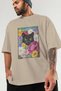For the Love of Cats 109 Front Cat Printed Beige Oversize T-Shirt 100% Cotton Unisex Cat Lover Premium Design - 3
