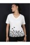 V-Neck Women's T-Shirt with Spike and Butterfly Pattern - Cotton White Summer T-Shirt - Natural Themed Minimalist Print Relaxed Fit Casual Top