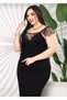 V-Neck Lace Embroidered Skirt Tulle Detailed Lace Appliqué Midi Length Plus Size Stretchy Dress - 4