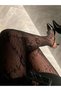 Women's Black Lace Floral Patterned Fishnet Pantyhose - 2