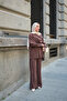 Women's Gold Detailed Cape Suit Brown - 3