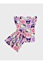 Girl's Pink Cute Character Patterned Short Sleeve Summer Pajama Set with Ruffled Sleeves and Shorts - 2
