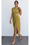 Khaki Gold Buckle Long Dress - 8191 - 2