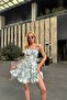 Women's Green Rope Strap Patterned Lined Mini Dress with Shorts Yel0442 - 4