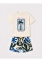 Boy's Palm Tree Printed Shorts Set Cream Color Summer 2-Piece Set