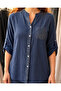 Sequin Detailed Judge Collar Cotton Shirt - Navy Blue - 2