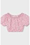Girl's Balloon Sleeve Patterned Skirt and Blouse Set - 2