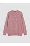New Season Pink Crew Neck Floral Embroidered Women's Knitwear Tunic