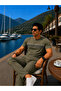 Men's Striped Printed Comfortable Fit Short Sleeve Khaki T-Shirt