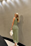 One-Shoulder Draped Detail Slit Long Dress - 4