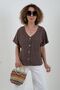 Coffee Self-Patterned Buttoned Front Blouse - 2