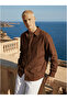 Men's 2-Piece Half Oversize Muslin Fabric Cotton Shirt Navy Blue Brown 5037.2Dngr - 2